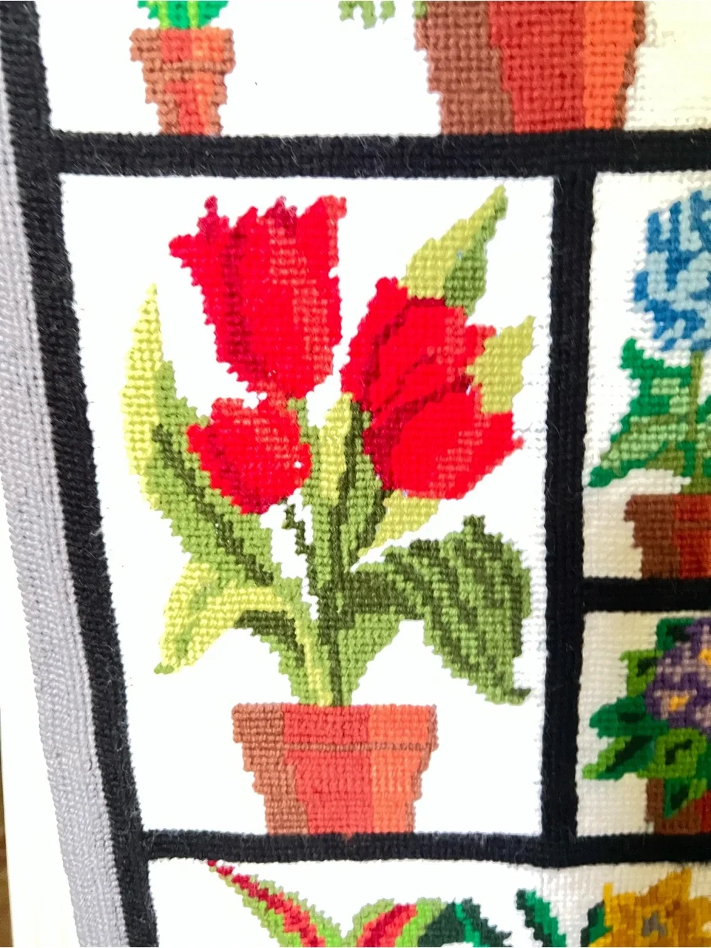Handcrafted Floral Cross-Stitch Wall Hanging - Multicolor